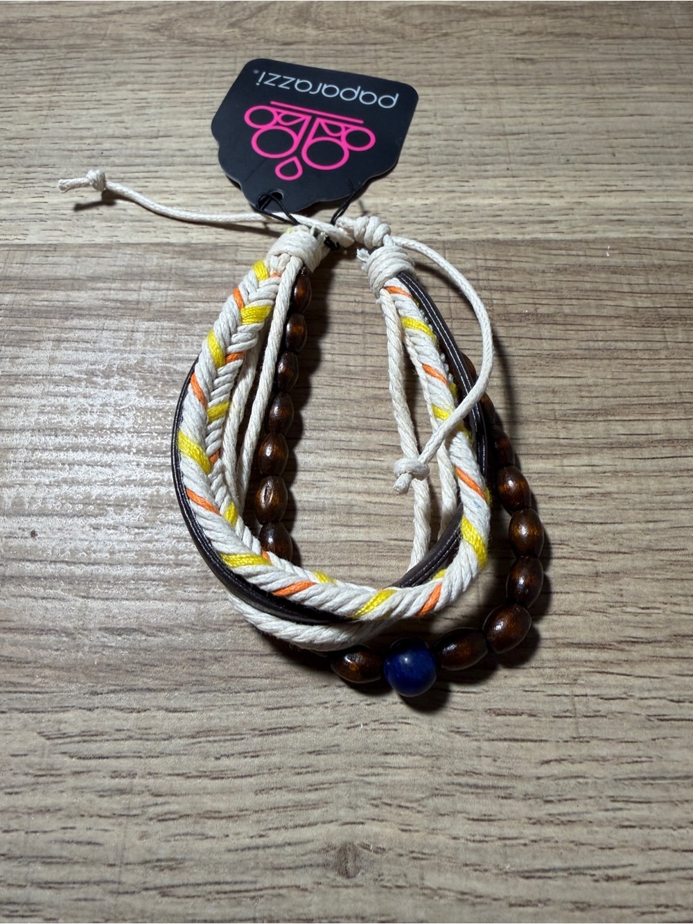paparazzi Cream, Brown, Yellow & Blue Braided Kids Bracelet